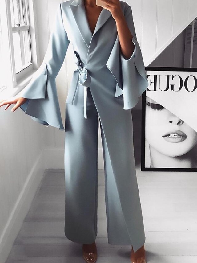 Women's Basic Light Blue Jumpsuit Solid Colored / Wide Leg 2024 52.99