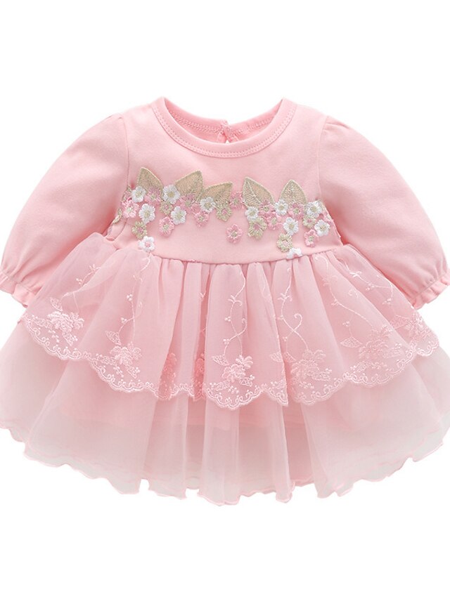  Baby Girls Long Sleeve Cotton Flower Dress for 3-18 Months