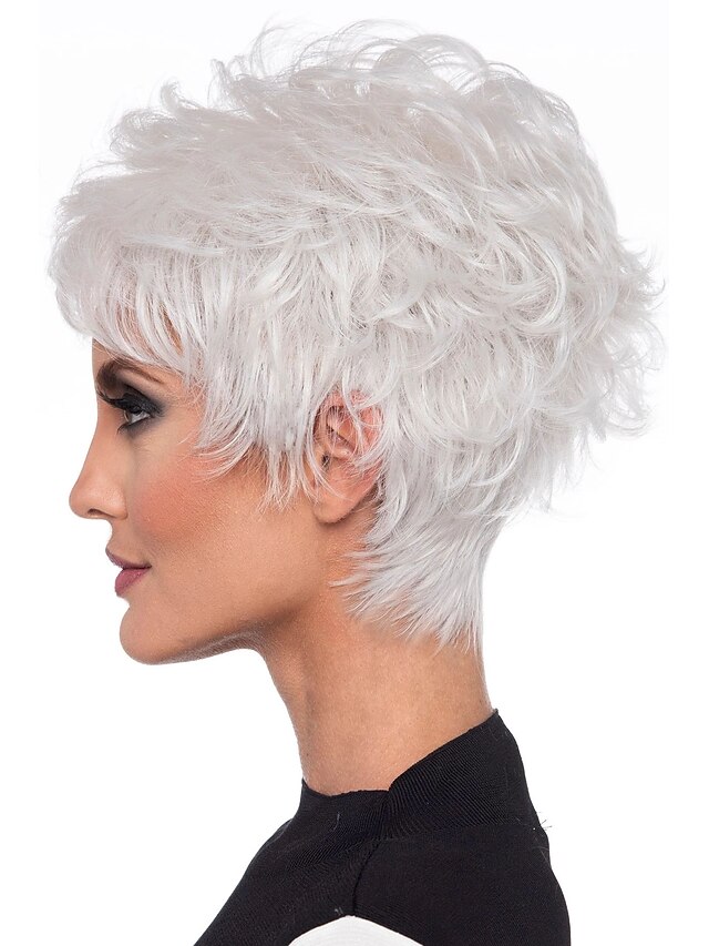 White Wigs for Women Heat Resistant Synthetic  Wig Straight Layered Haircut Wig Short Creamy-White Heat Resistant Synthetic  Hair  Odor Free Normal White Heat Resistant 4Inch4