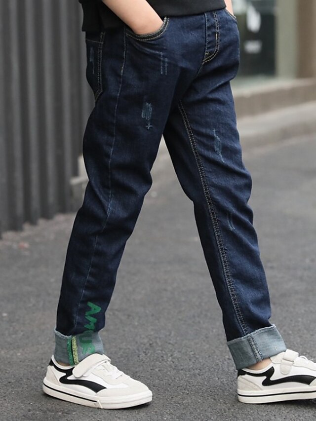  Enfants Garçon Couleur Pleine Coton Pantalons Bleu