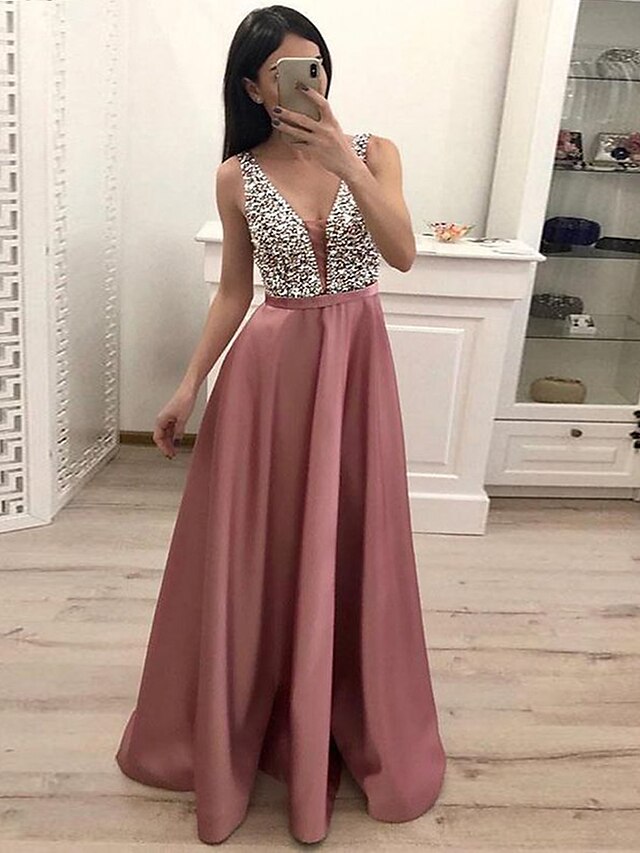  Women's Sheath Dress Maxi long Dress - Sleeveless Solid Colored Blushing Pink S M L XL XXL 3XL