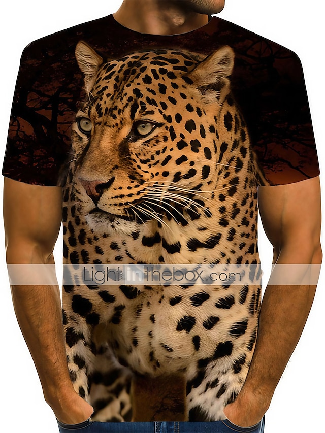 Leopard T-Shirt Mens 3D Shirt For Sale | Brown Summer | Men'S Tee Graphic Animal 3D Round Neck Daily Holiday Short Sleeve Print Clothing Apparel Vintage