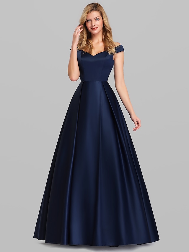  Ballkleid-Partykleid, elegantes Quinceanera-Abschlussball-Geburtstagskleid, schulterfrei, kurzärmelig, bodenlang, Satin mit Falten 2022