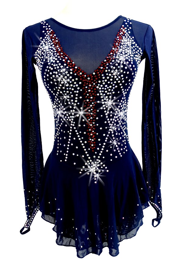 Robe de Patinage Artistique Femme Fille Patinage Robes Bleu de minuit Elastique Compétition