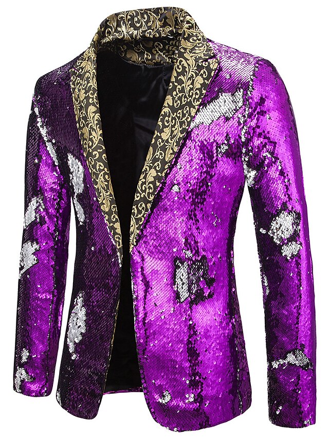 Mens Clothing Mens Outerwear | Mens Blazer Blazer Color Block Regular Fit Polyester Mens Suit Blue / Purple / Gold - Notch lapel