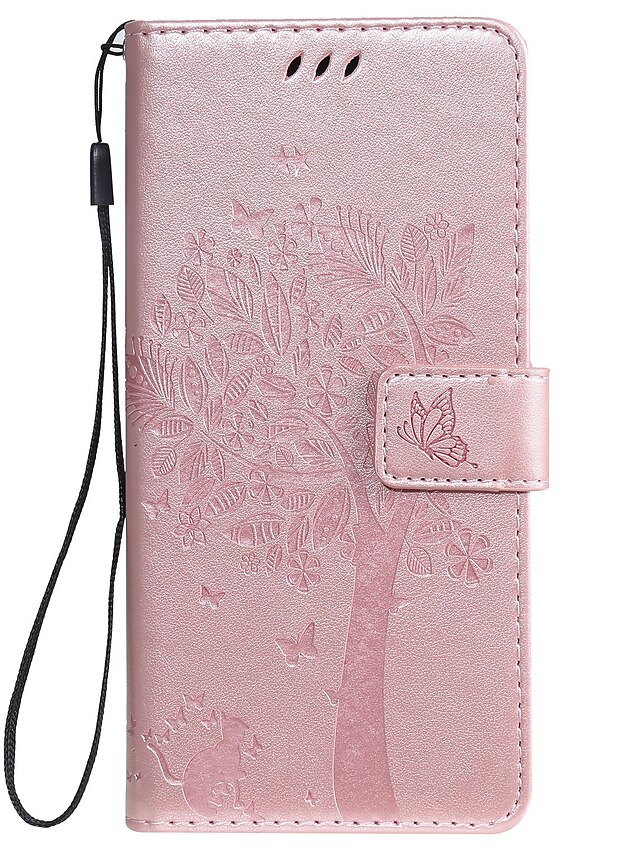  Capinha para huawei honor 8a huawei y7 2019 capa de telefone pu leather material em relevo gato e árvore padrão cor sólida phone case