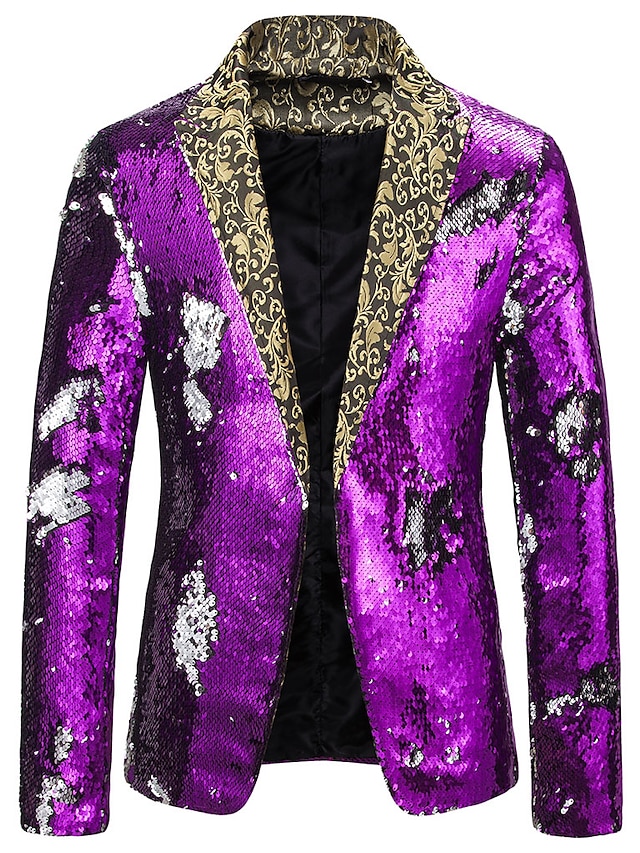 Mens Clothing Mens Outerwear | Mens Blazer Blazer Color Block Regular Fit Polyester Mens Suit Blue / Purple / Gold - Notch lapel