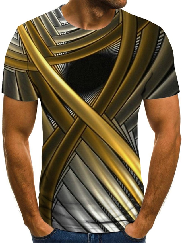 Mens Clothing Mens Tees & Tank Tops | Mens T shirt Tee Graphic Abstract Plus Size Round Neck Weekend Pleated Print Short Sleeve 