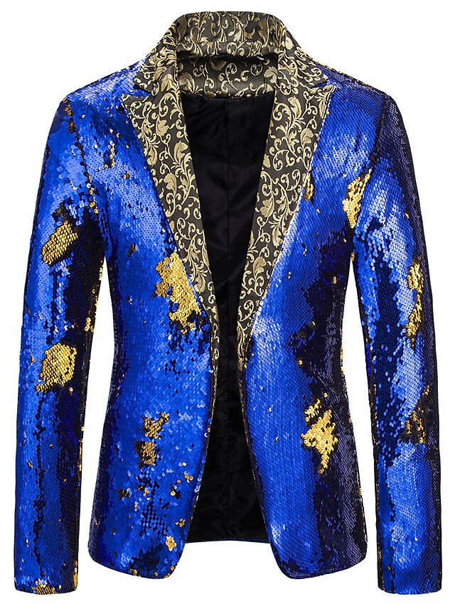 Mens Clothing Mens Outerwear | Mens Blazer Blazer Color Block Regular Fit Polyester Mens Suit Blue / Purple / Gold - Notch lapel