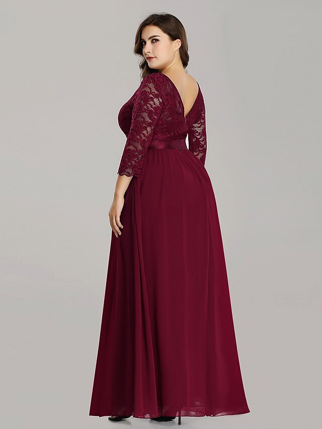 A-Line Mother of the Bride Dress Plus Size Jewel Neck Floor Length ...