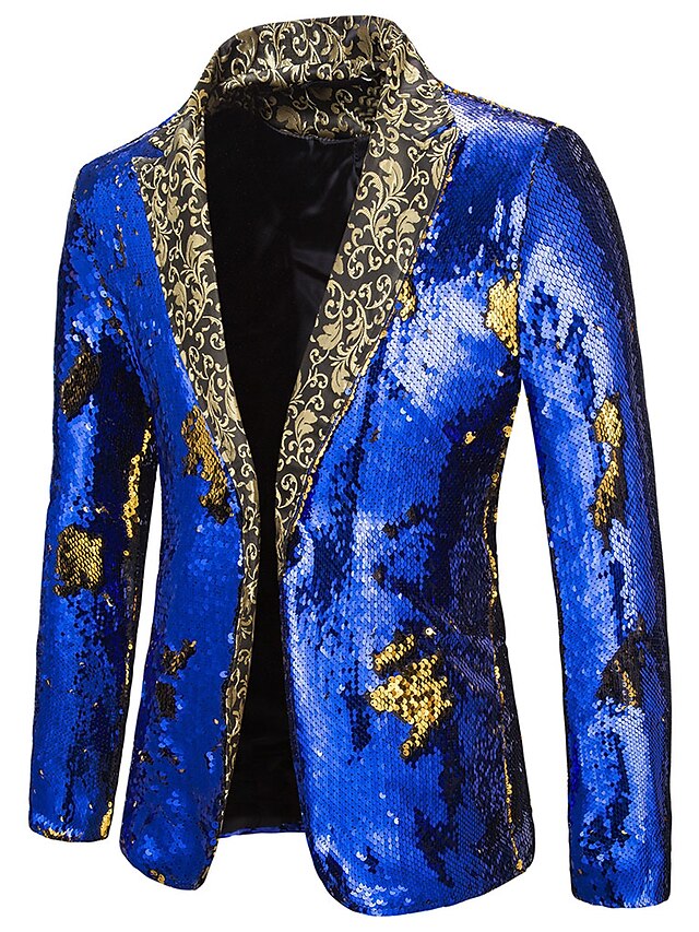 Mens Clothing Mens Outerwear | Mens Blazer Blazer Color Block Regular Fit Polyester Mens Suit Blue / Purple / Gold - Notch lapel