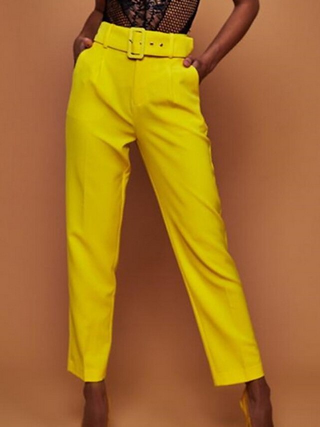  Women's Street chic Suits Pants - Solid Colored Yellow Blushing Pink Fuchsia S M L