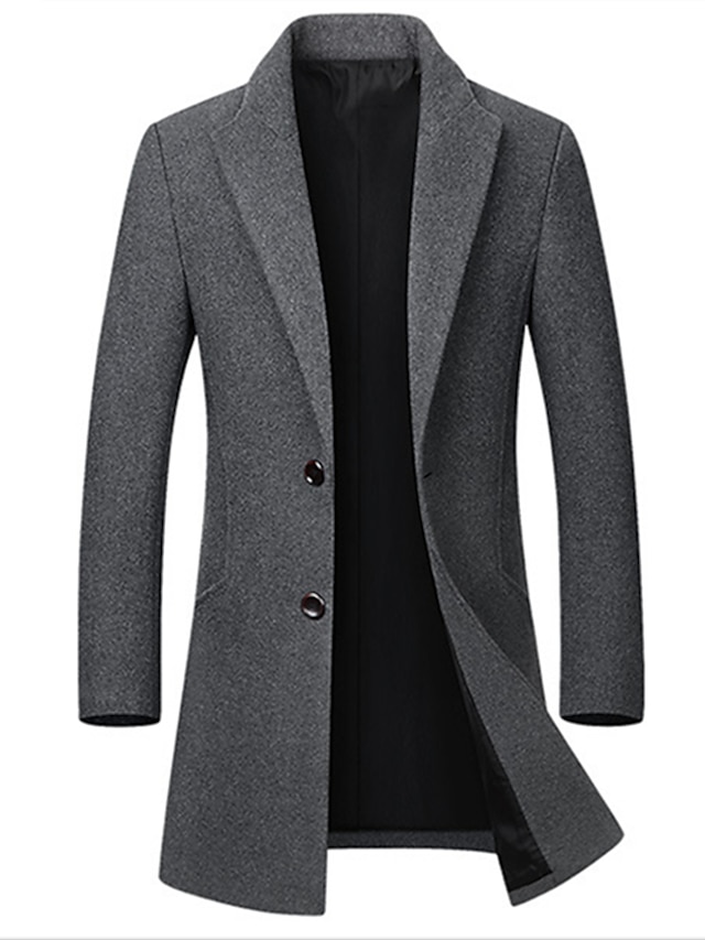 Men's Overcoat Wool Coat Trench Coat Winter Long Wool Solid Colored Basic Daily Slim Black Wine Gray / Fall / Long Sleeve / Notch lapel collar
