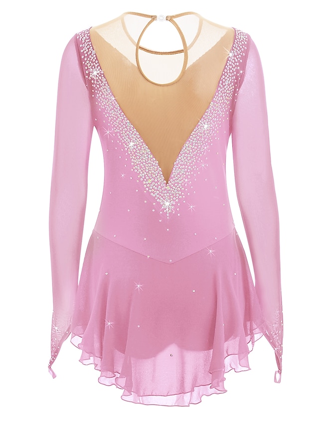 Figure Skating Dress Women's Girls' Ice Skating Dress Light Blue White Black Patchwork Mesh