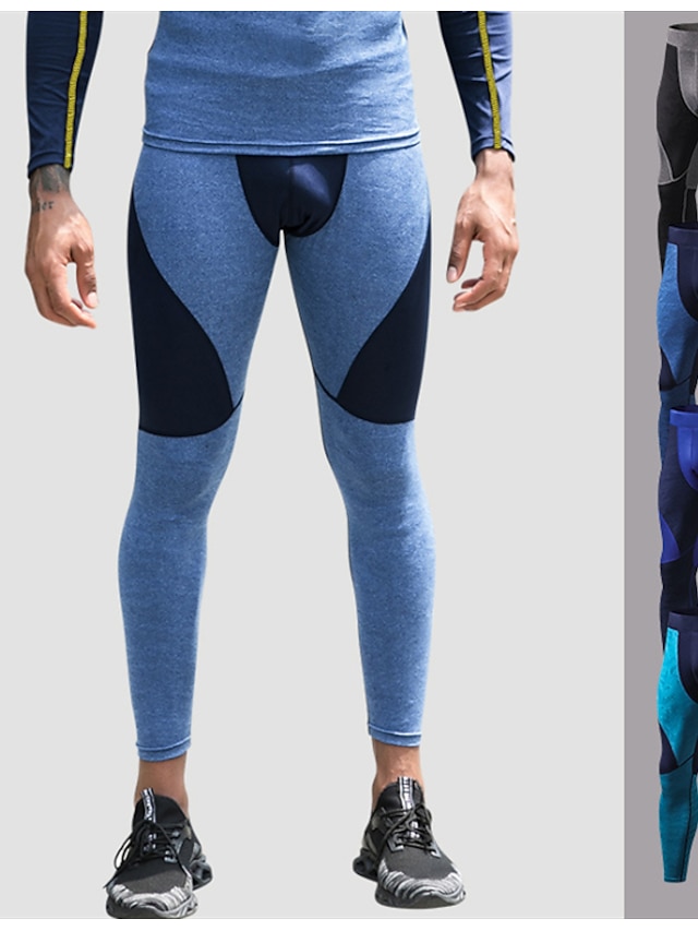  YUERLIAN Herr Tights för jogging Fritids- Underkläder Damasker Kompressionsbyxor Lappverk Elastan Kondition Gymträning Löpning Träning Rumplyft Andningsfunktion Snabb tork Sport Grå Marinbl