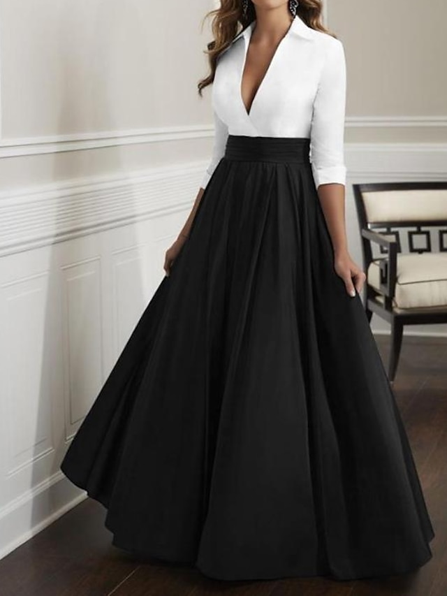  A-Line Mother of the Bride Dress Wedding Guest Elegant & Luxurious Plunging Neck Floor Length Satin Half Sleeve with Ruching 2024