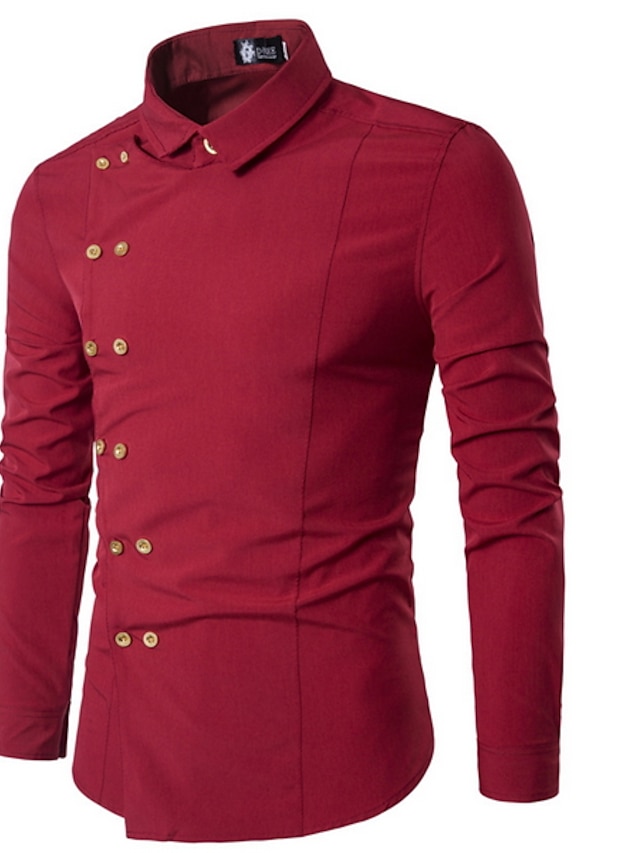 Men's Shirt Solid Colored Classic Collar Daily Long Sleeve Slim Tops ...