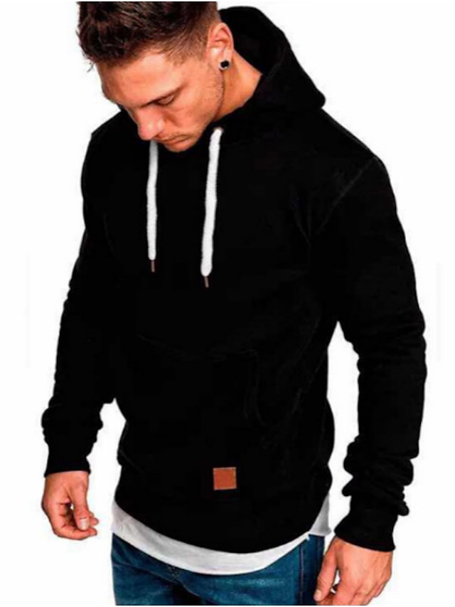 Mens Clothing Mens Hoodies & Sweatshirts | Mens Plus Size Pullover Hoodie Sweatshirt Solid Color Hooded Sports & Outdoor Casual 