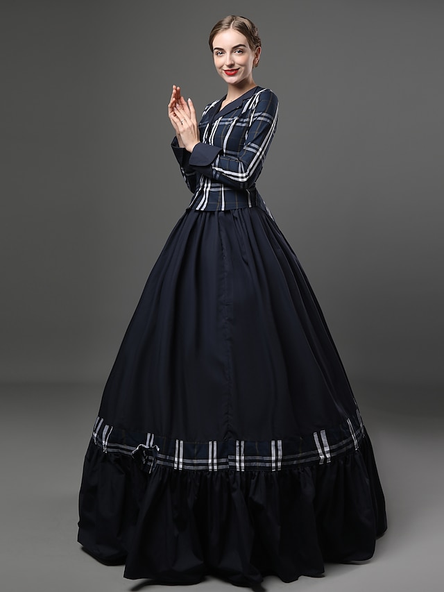  Maria Antonietta Rococo Victorian 18th Century Vacation Dress Dress Outfits Prom Dress Women's Cotton Costume Blue Vintage Cosplay Party Prom Long Sleeve Floor Length Long Length Ball Gown Plus Size