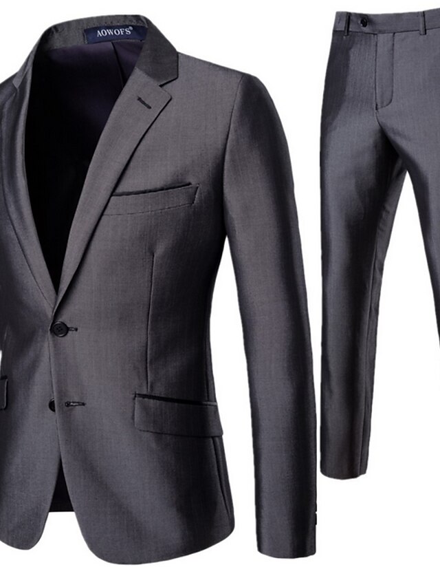  Men's Notch lapel collar Suits Solid Colored Gray US32 / UK32 / EU40 / US34 / UK34 / EU42