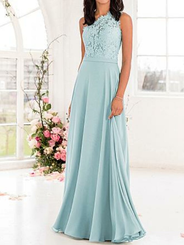  A-Line Bridesmaid Dress One Shoulder Sleeveless Elegant Floor Length Chiffon / Lace with 2022