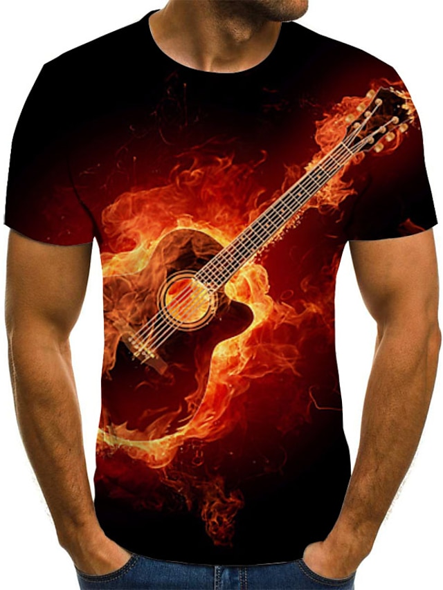  Men's T shirt Tee Graphic Flame Round Neck Red Plus Size Daily Going out Short Sleeve Pleated Print Clothing Apparel Streetwear Exaggerated / Summer / Summer