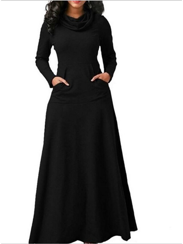  Women's Maxi Swing Dress - Solid Colored Black Wine White S M L XL