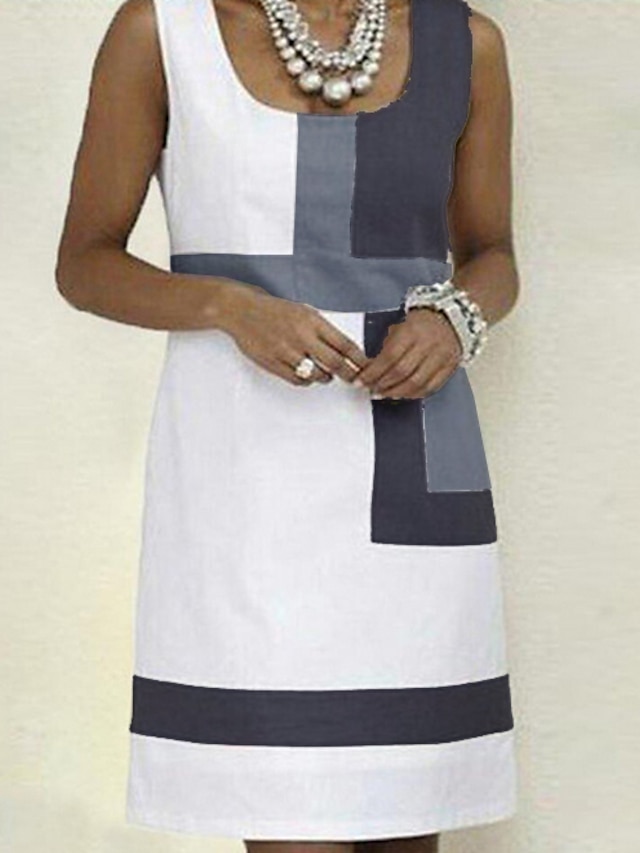  Women's A-Line Dress Short Mini Dress - Sleeveless Color Block Basic Hot White S M L XL XXL
