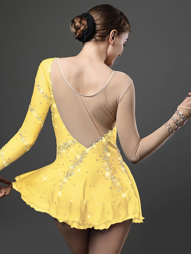 Figure Skating Dress Women's Girls' Ice Skating Dress Light Yellow Yan