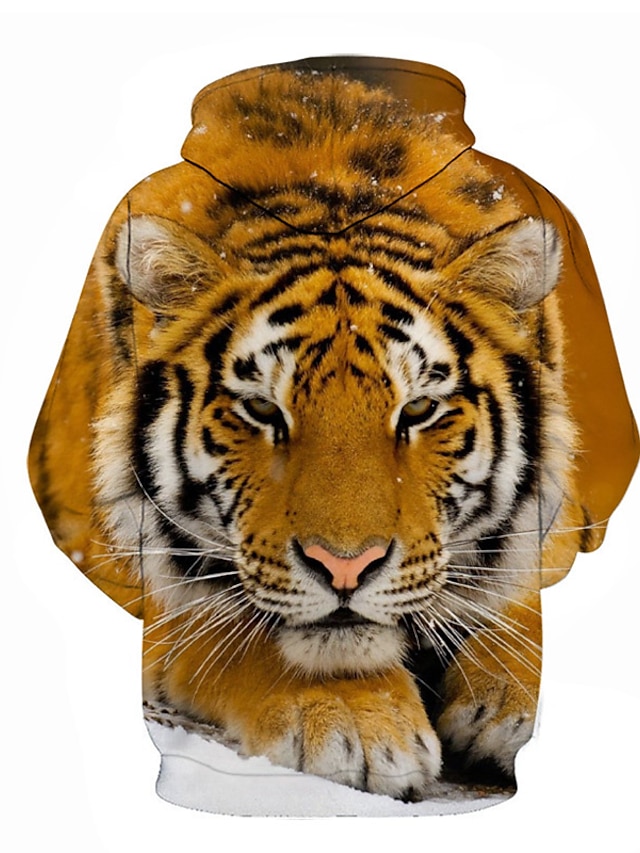 Mens Clothing Mens Hoodies & Sweatshirts | Mens Unisex Plus Size Pullover Hoodie Sweatshirt Tiger Hooded Party Daily Holiday 3D 