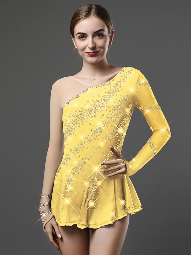 Figure Skating Dress Women's Girls' Ice Skating Dress Light Yellow Yan