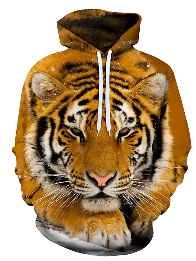 Mens Clothing Mens Hoodies & Sweatshirts | Mens Unisex Plus Size Pullover Hoodie Sweatshirt Tiger Hooded Party Daily Holiday 3D 