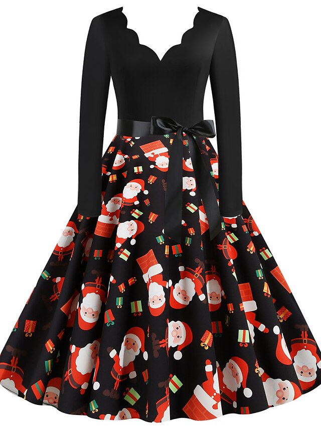  Női A vonalú ruha Hosszú ujj Színes V-alakú Alap Karácsony Parti Hétköznapi viselet Rubin S M L XL XXL XXXL