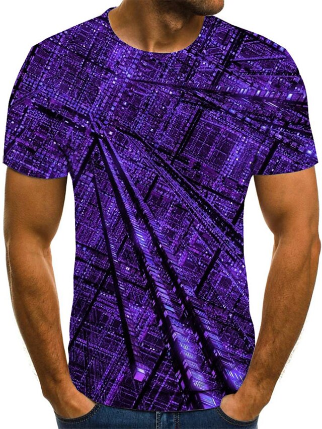  Men's T shirt Graphic 3D Plus Size Round Neck Daily Sports Print Short Sleeve Tops Basic Exaggerated Purple
