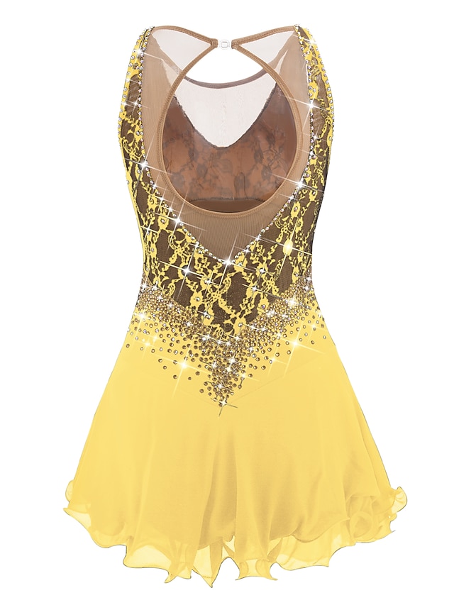 Figure Skating Dress Women's Girls' Ice Skating Dress Dark purple White Purple Open Back Mesh