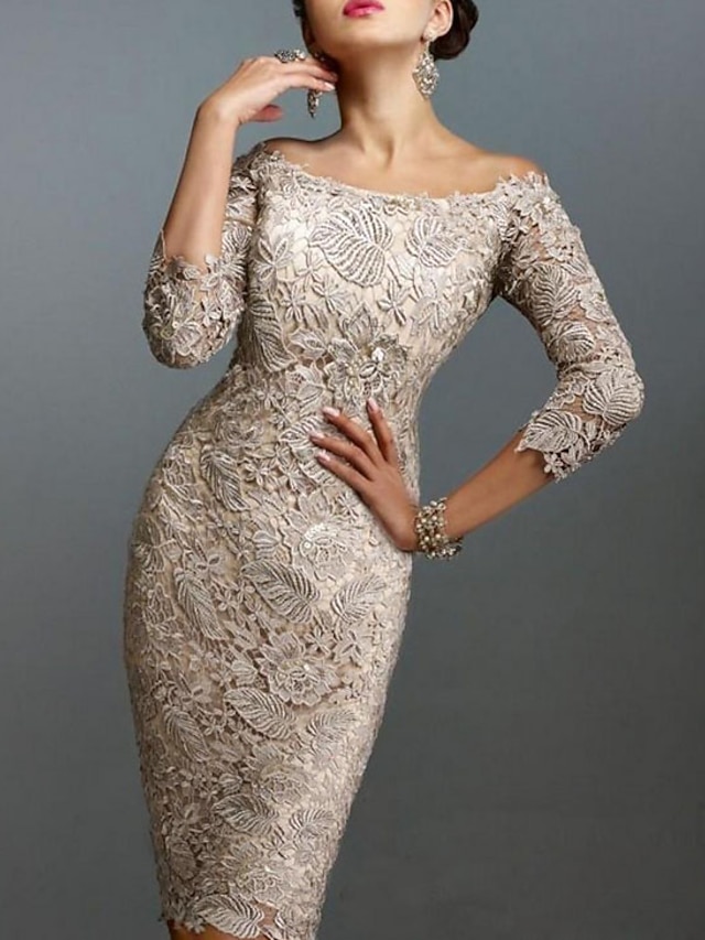 Abito Corto Donna Elegante Vintage Manica 3/4 Con Pizzo, Scollo Rotondo, Vestito Estivo Morbido E Comodo, Taglie S-2XL, Tunica Casual Per Ufficio E Serate