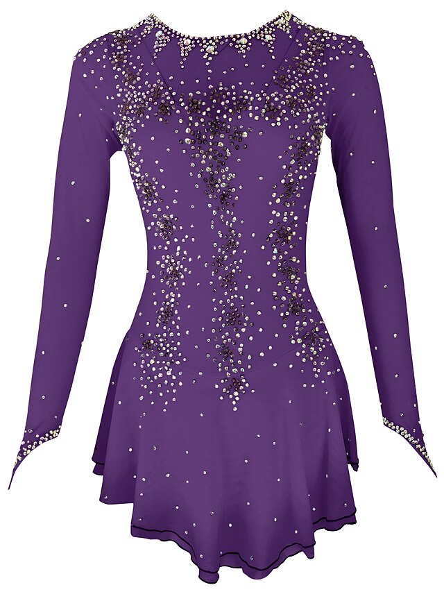 Sparkling Figure Skating Women's Girls' Long Sleeves Skating Training Dress