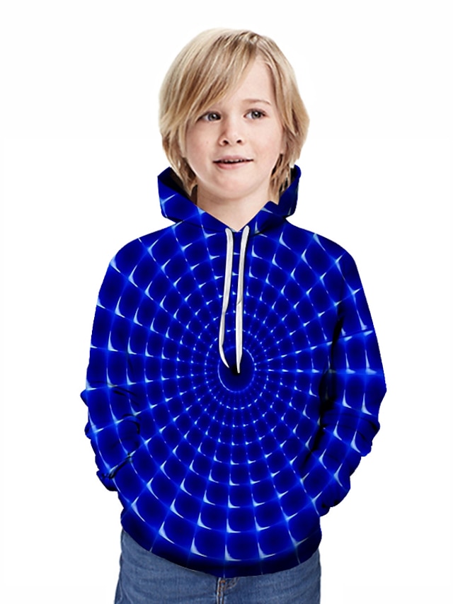  Kids Boys' Hoodie & Sweatshirt Long Sleeve Patchwork Geometric 3D Print Blue Children Tops Active Streetwear New Year