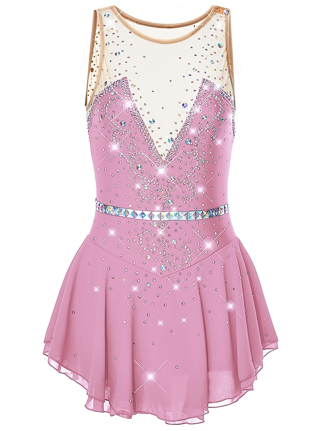 Robe de Patinage Artistique Femme Fille Patinage Robes Vert Foncé Rose