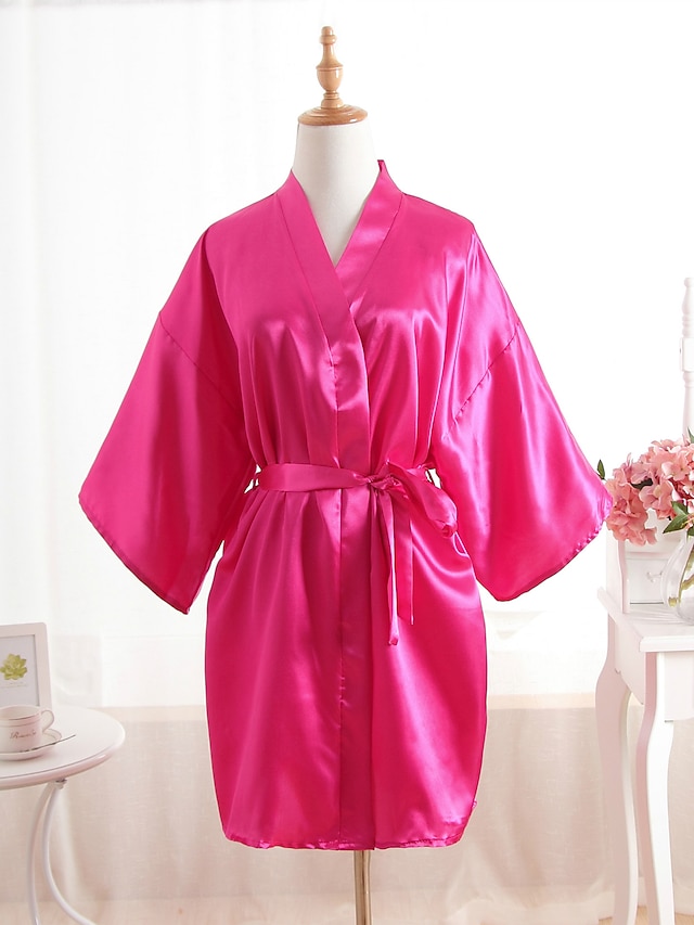  Women's Classic Robes Nightwear Solid Colored Blue / Purple / Blushing Pink One-Size / V Neck
