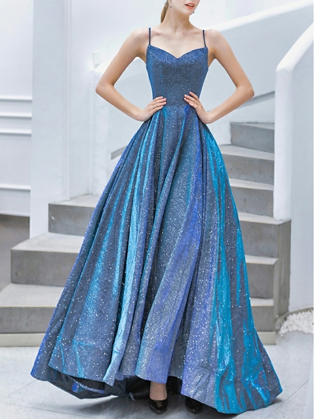  A-Line Prom Dresses Sparkle Dress Prom Sweep / Brush Train Sleeveless Spaghetti Strap Jersey with Pleats 2022 / Formal Evening / Sparkle & Shine