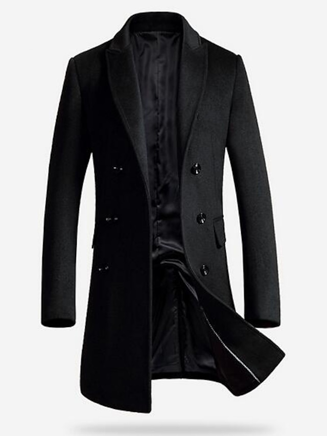  Men's Overcoat Wool Coat Trench Coat Winter Long Wool Woolen Solid Colored Daily Weekend Black Gray / Long Sleeve