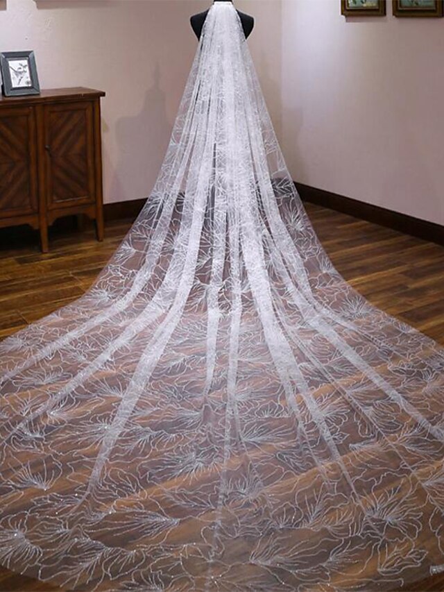  One-tier Classic Style / Lace Wedding Veil Cathedral Veils with Solid / Pattern POLY / Lace