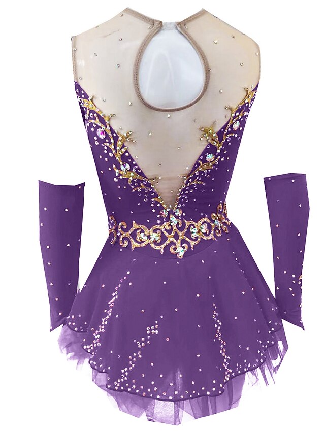 Robe De Patinage Artistique Pour Fille - Tenue De Compétition Avec Strass - Taille 4 à 14 Ans
