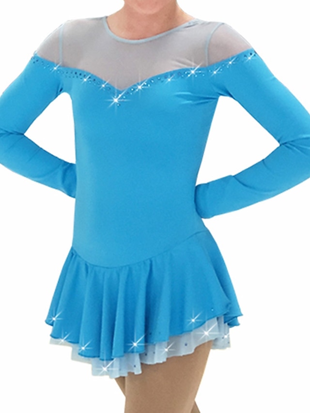  Vestito da pattinaggio artistico Per donna Da ragazza Pattinaggio sul ghiaccio Vestiti Completi Fucsia Blu Collage Elastene Elevata elasticità Addestramento Competizione Vestiti da pattinaggio sul