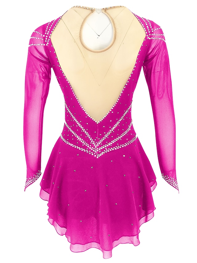 Figure Skating Dress Women's Girls'  Dancewear Spandex Stretch Yarn  Solid Colored Classic Crystal/Rhinestone Skating Dress