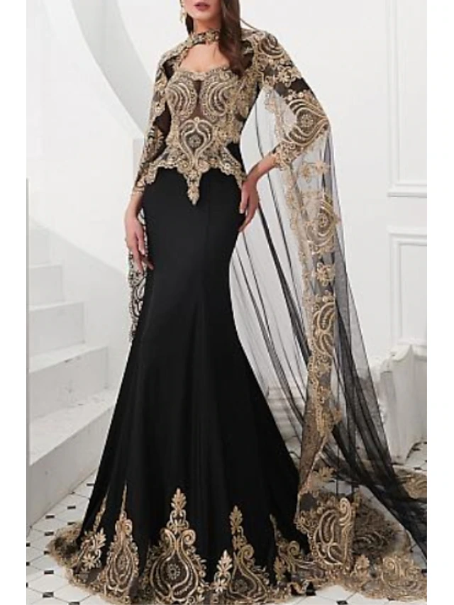 Mermaid Evening Gown Vintage Dress Wedding Guest Court Train Long Sleeve High Neck Satin with Appliques Masquerade Dress 7