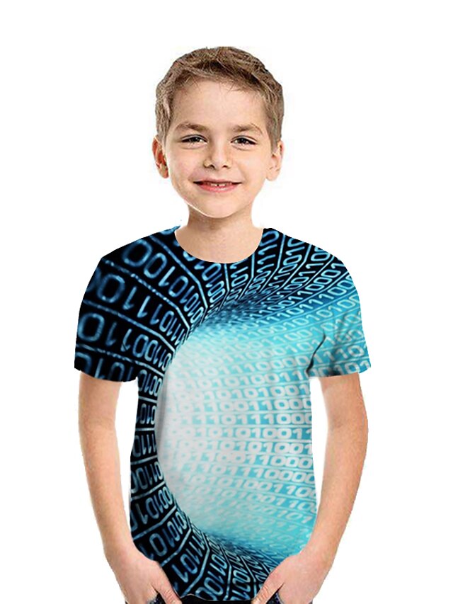  Infantil Para Meninos Activo Moda de Rua Geométrica 3D Retalhos Estampado Manga Curta Camiseta Arco-íris