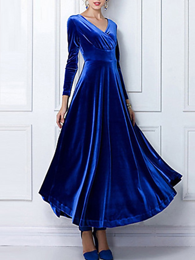  γυναικείο φόρεμα για πάρτι νυφικό φόρεμα βελούδινο φόρεμα θήκη φόρεμα μακρύ φόρεμα μάξι φόρεμα μαύρο κρασί βασιλικό μπλε μακρυμάνικο καθαρό χρώμα συνονθύλευμα χειμώνα φθινόπωρο φθινόπωρο v λαιμόκοψη