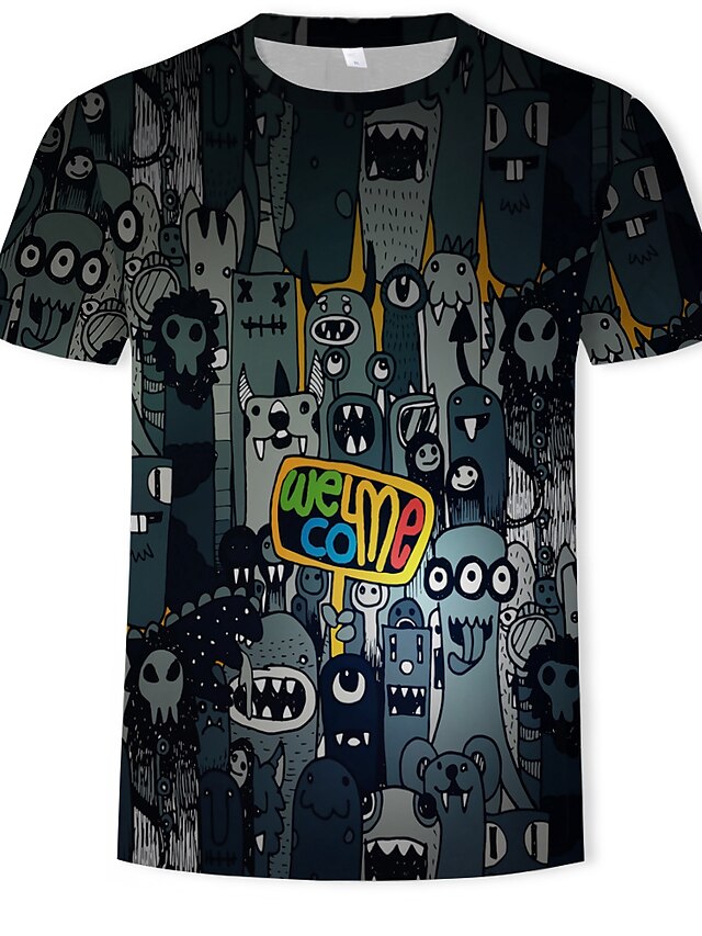  Homens 3D Estampado Delgado Camiseta Diário Decote Redondo Preto / Manga Curta / Verão